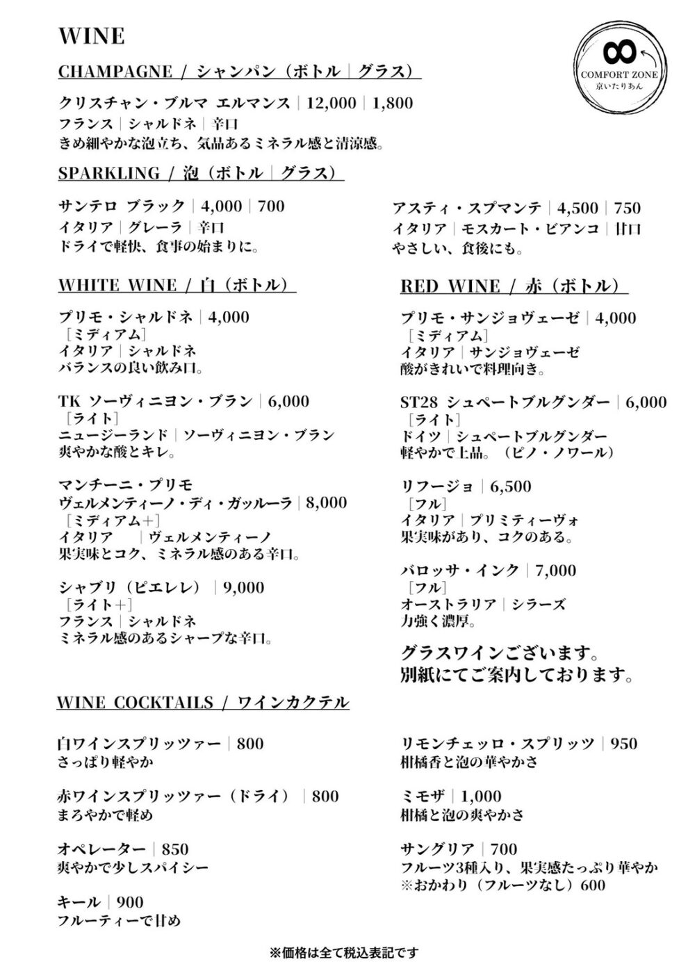 ドリンクメニュー表画像1